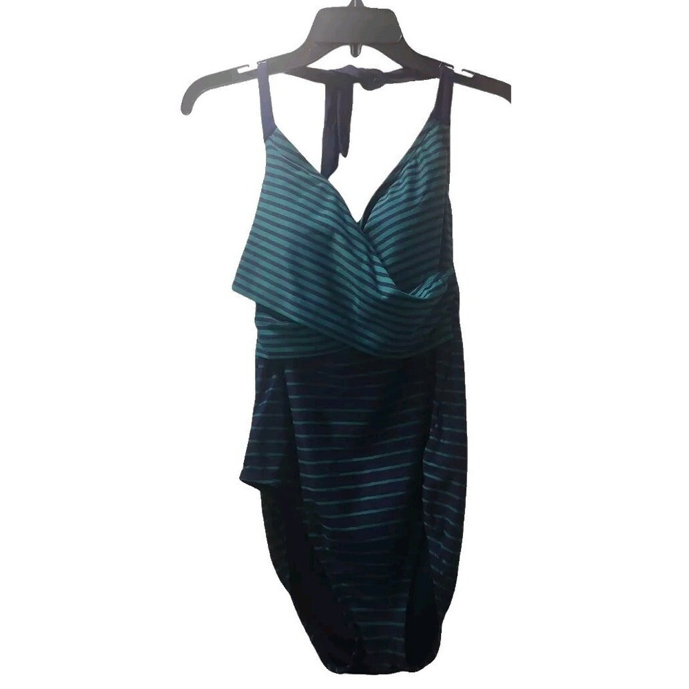 Penbrooke Womens Size L Striped One Piece Swimwear Dark Blue